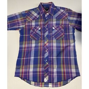 Wrangler Cowboy Cut Shirt Reg Fit X-Long Tails Men's 16 1/2 Pearl Snap PurpPlaid
